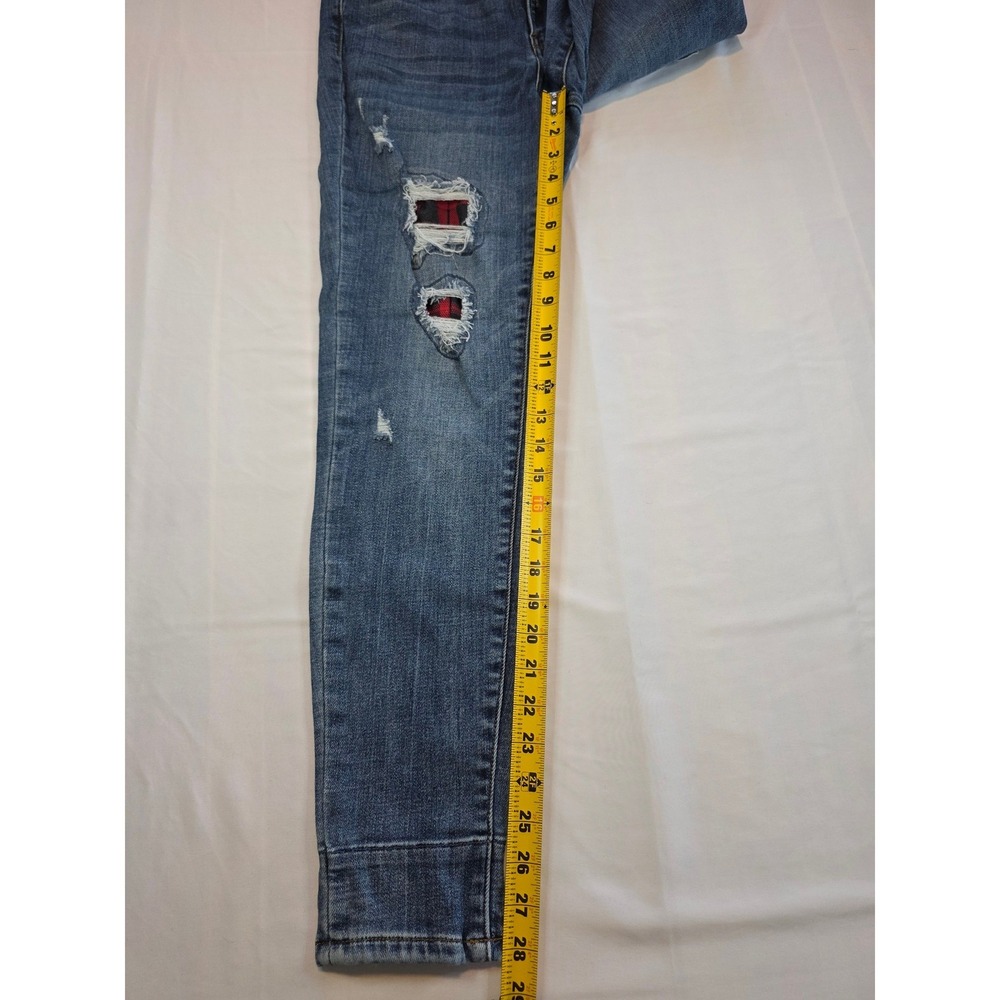 Judy Blue Skinny Jeans 11/30 Distressed Red Plaid Patch Medium Wash - Picture 7 of 14